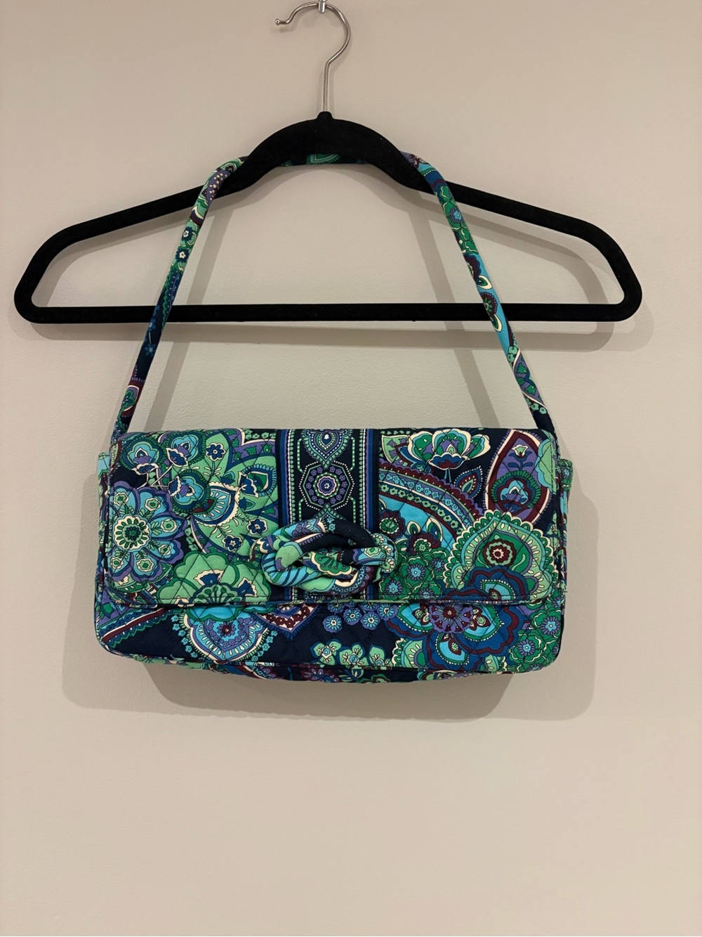 Vera Bradley Quilted Paisley Shoulder Bag in Teal, Navy & Green